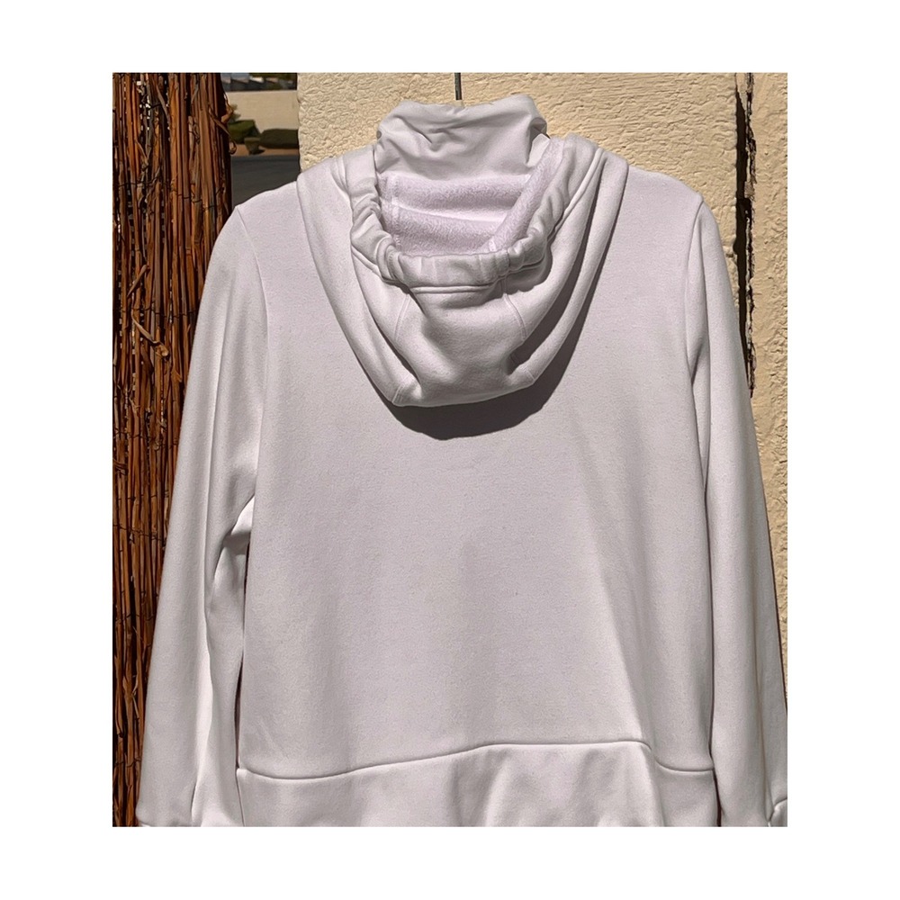 Womens XL White Full Zip Athletic Hoodie Plush Lined Stretch Jacket Thumbholes - Picture 6 of 8